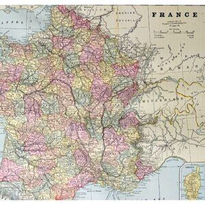 1895 France Map Victorian Europe Geography History Colored Corsica DWYY10D